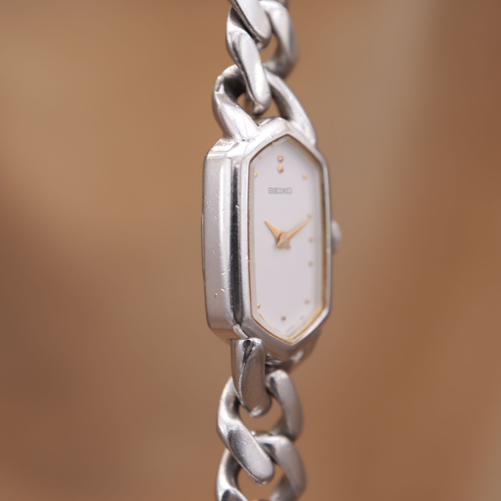 SEIKO 2E20-5360 Quartz Chain Hexagon Ladies Vintage 13.5mm 1985 Battery Replaced