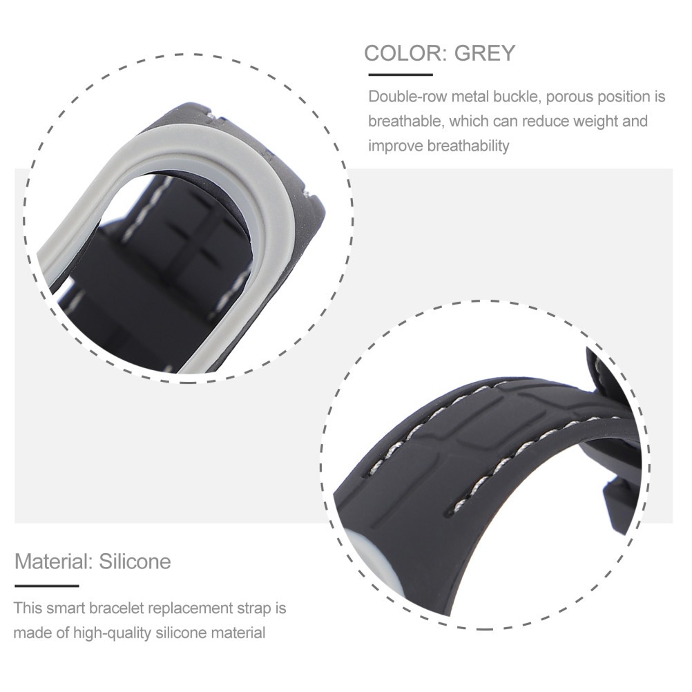 1Pcs Stylish Grey Silicone Band Strap with Double Row Metal Buckle