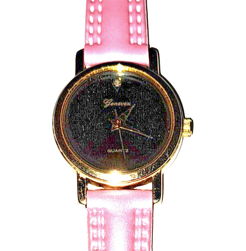 Geneva Women’s Watch Black Dial Pink Faux Leather Band 8 In.
