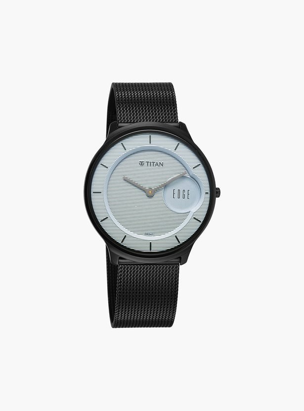 Titan Edge Slim Mens Watch Black Mesh Strap Blue Round Dial Luxury