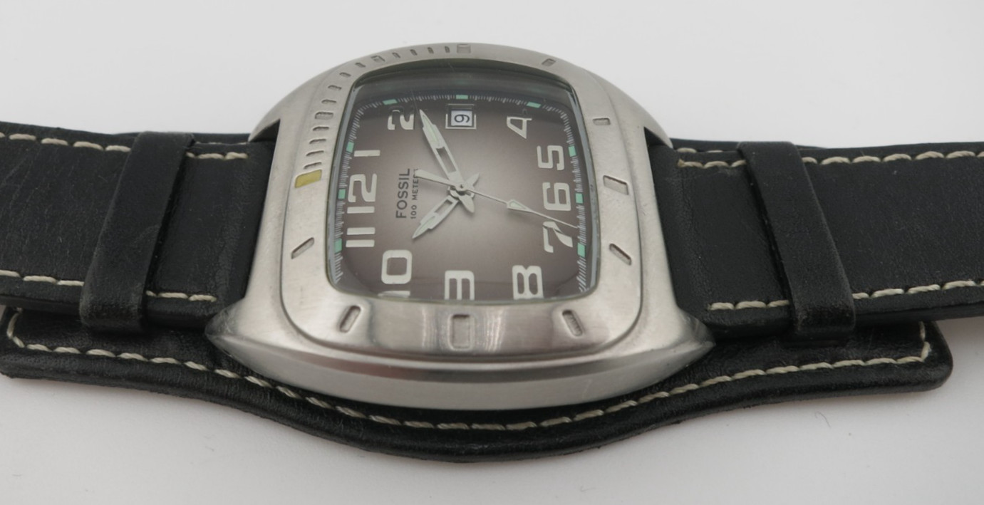 Fossil Steel and Black Leather Analog Quartz Watch – PR-5241 – New Battery