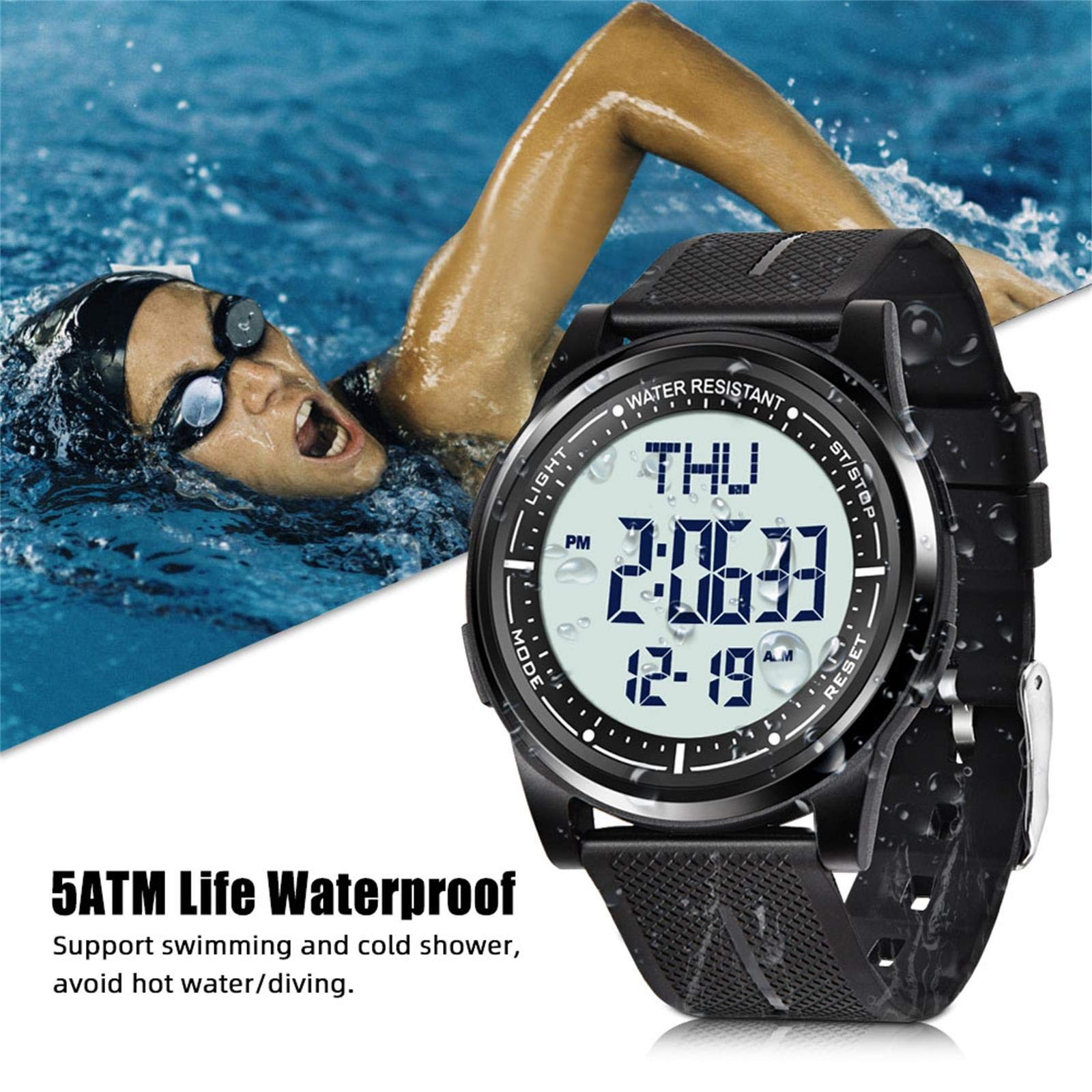 Digital Watch Waterproof with Stopwatch Alarm Countdown Dual Time, Ultra-Thin…