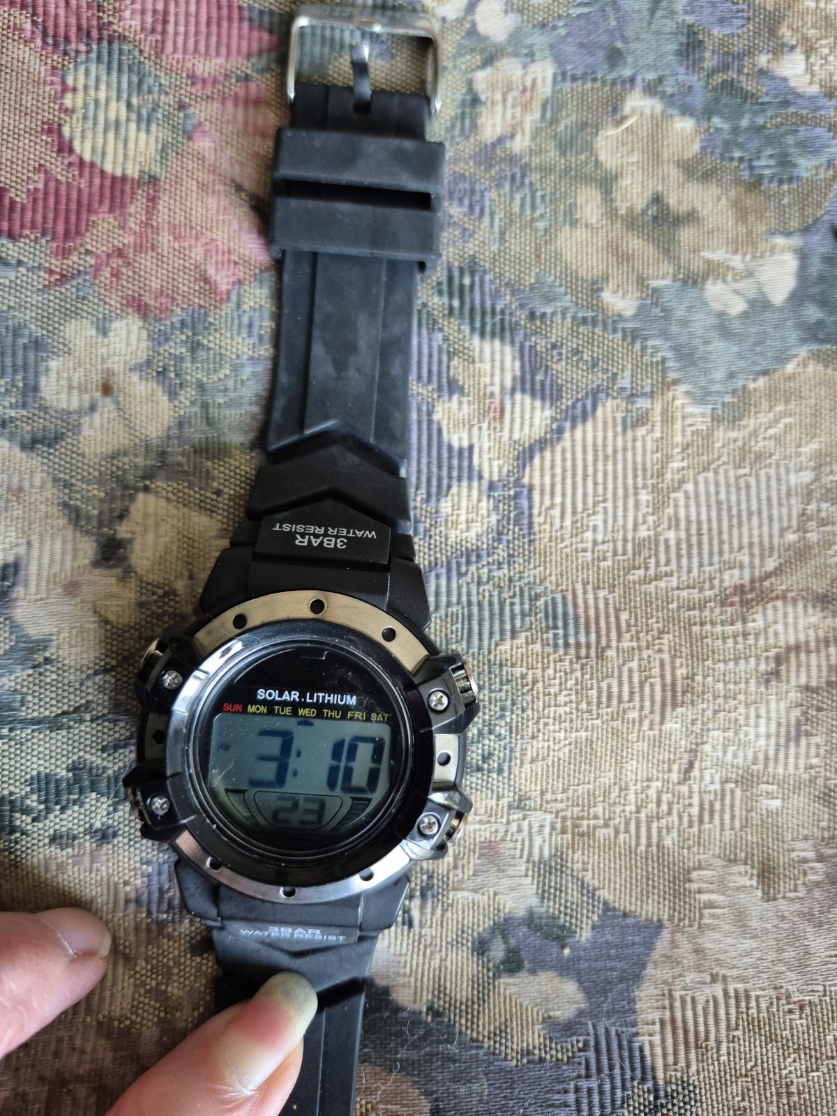 Digital Solar Lithium Watch AW 91-754 3BAR Water Resistant Black Sport Running