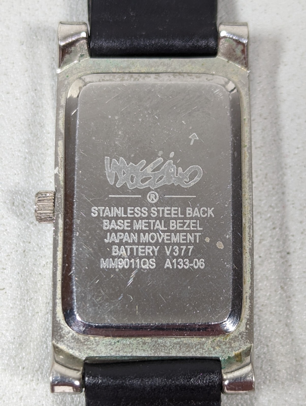 Mossimo Silver Tone Dial Date Indicator Rectangle Case Black Leather Band Watch
