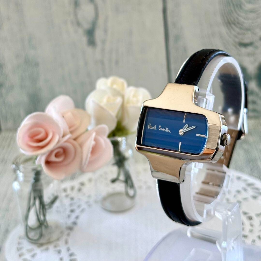 Paul Smith watch blue square pattern silver Rare Used Japan Check description
