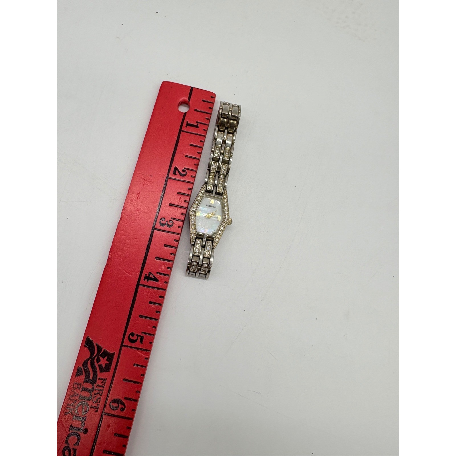 Elgin II Women’s Hexagonal Crystal Bezel Mother of Pearl Dial Watch