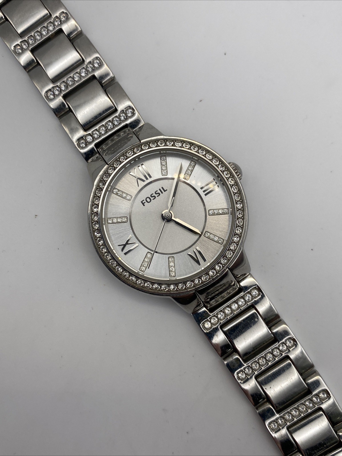 Women’s FOSSIL «Virginia» Gemmed Watch ES3282 w/ New Battery – Works Great 7.25”