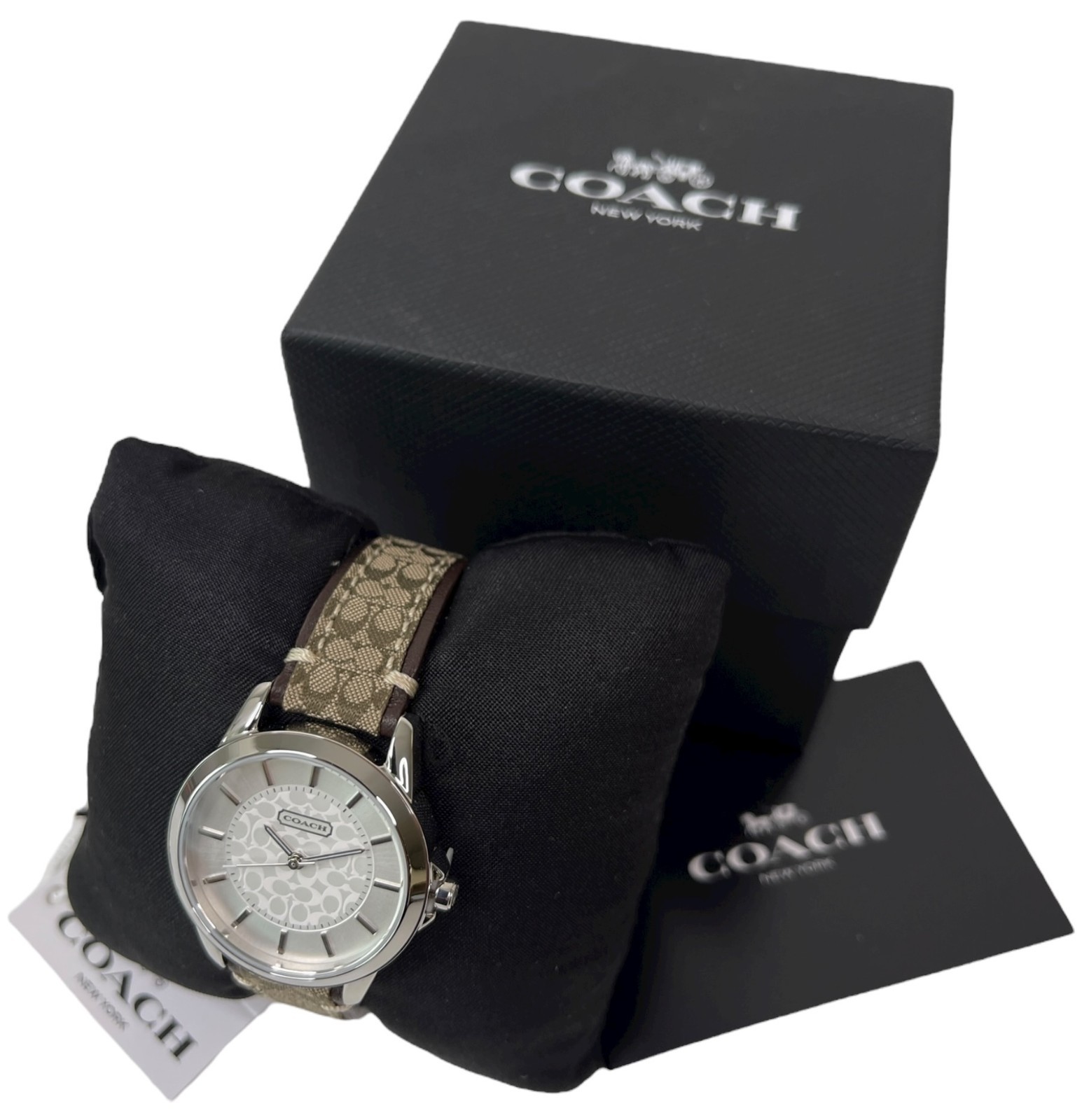 Coach New York 14501525 Stainless Steel w/ Genuine Leather Band Ladies Watch NEW