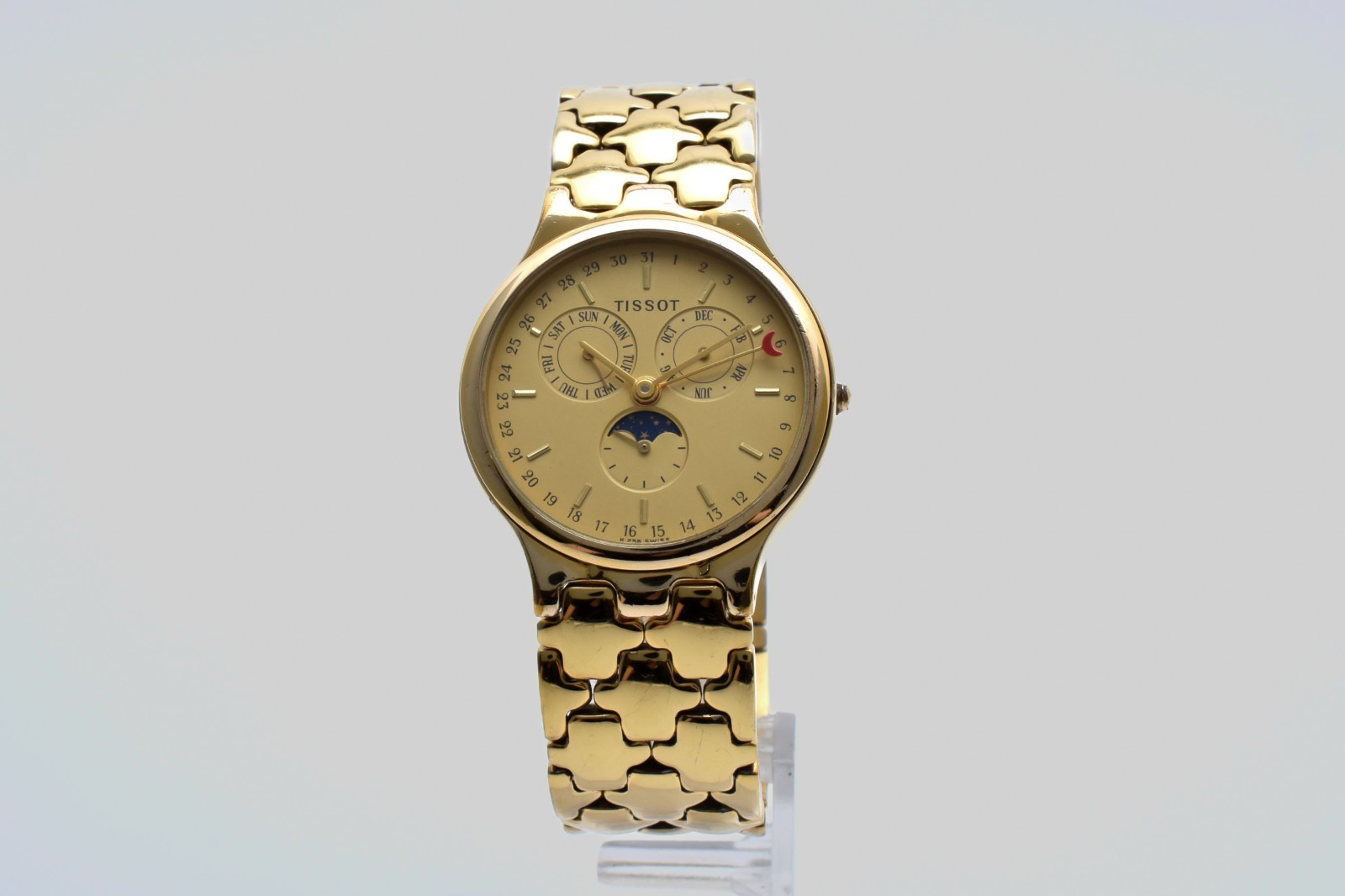 [Exc+5] TISSOT Triple Calendar K255 Gold Pointer Date Moonphase Men Quartz Watch
