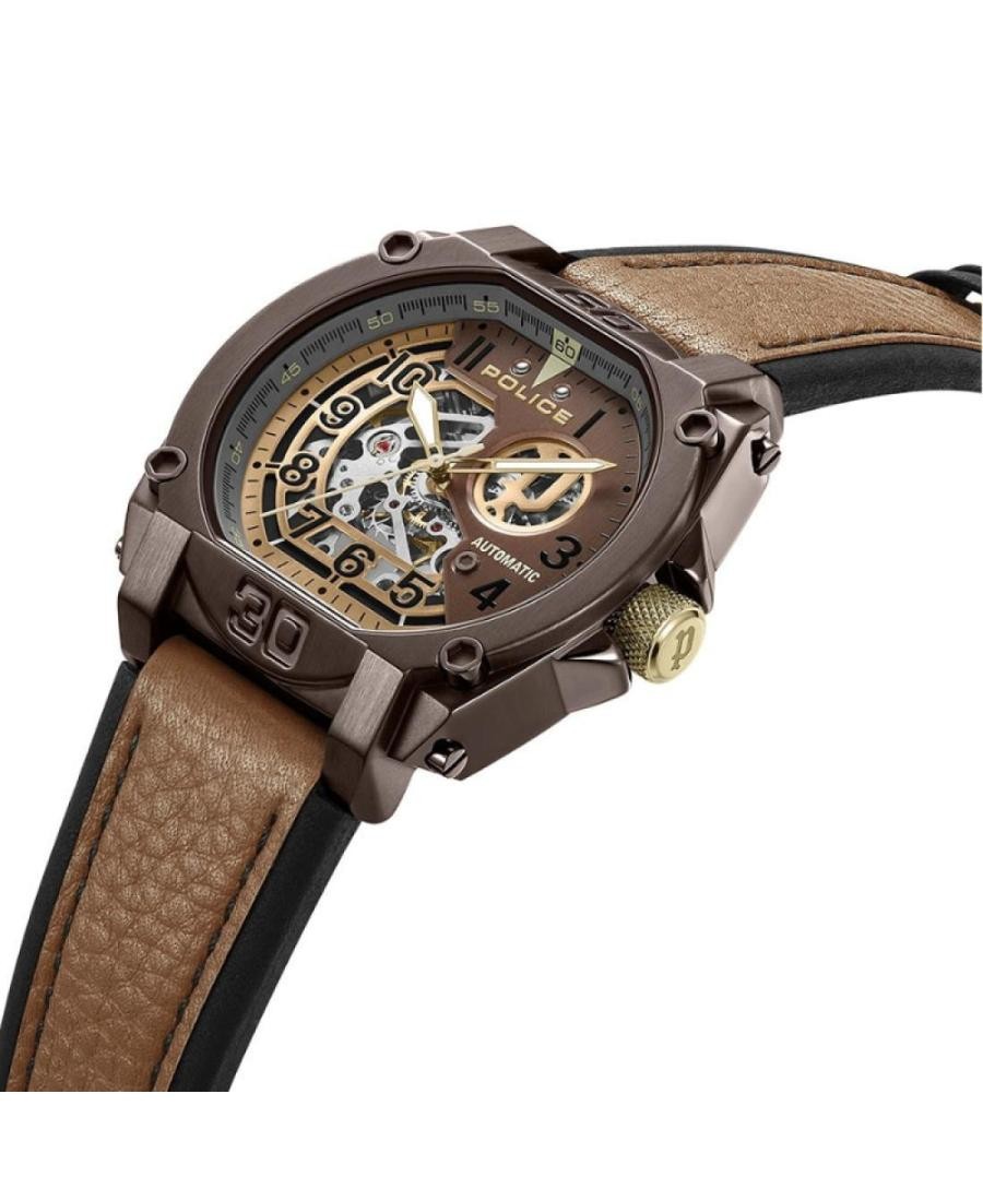POLICE Men Analog Automatic Casual Watch Classic Dress Brown Dial Waterproof Ova