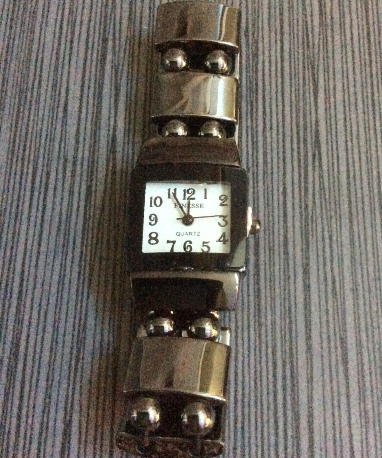 Finesse Women’s Watch Square White Dial Elastic Beaded Band New Beauty!