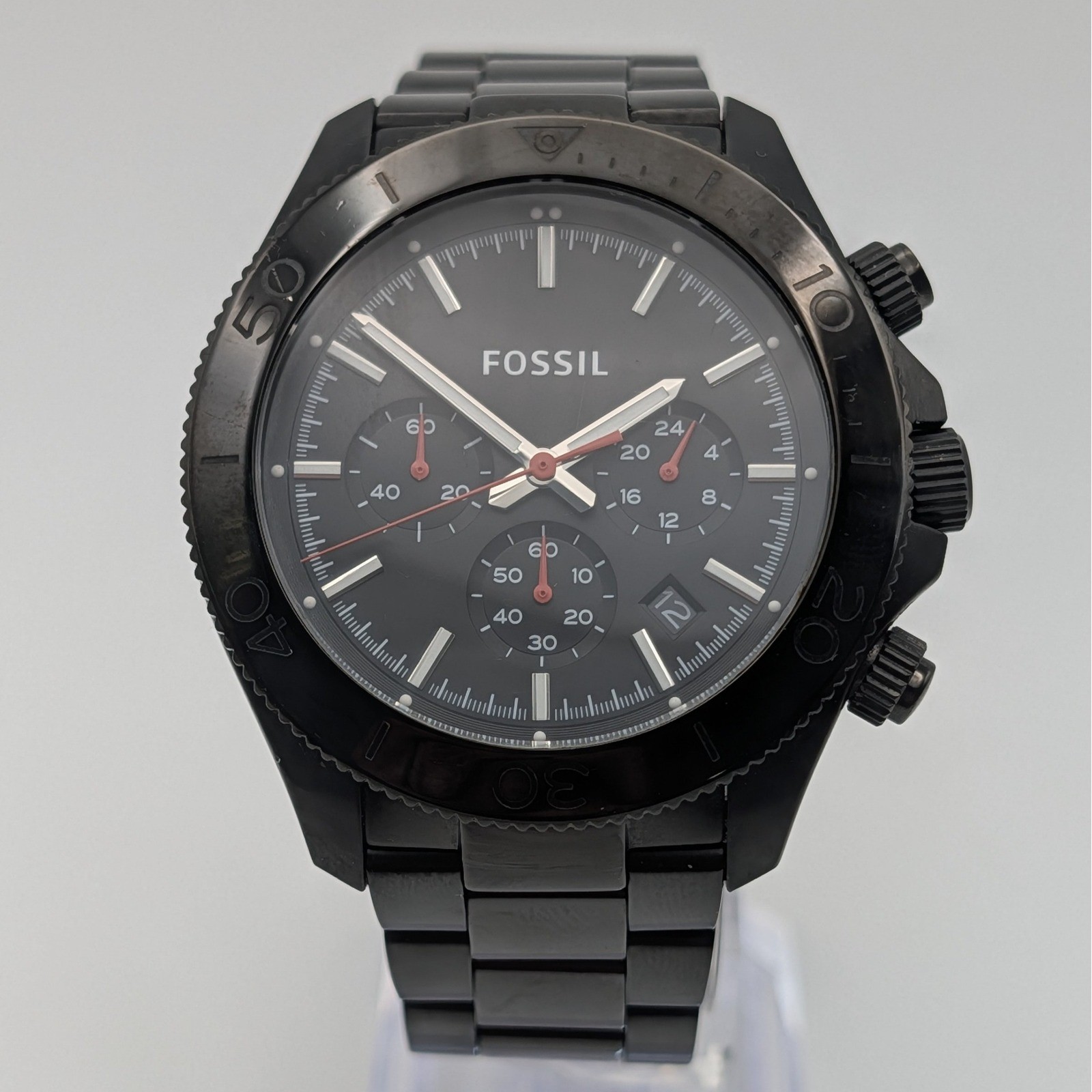 Fossil CH2863 Black Chronograph Watch 44mm Date Steel Bracelet