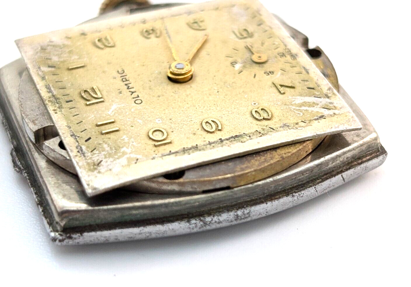 Vintage OLYMPIC Gsell & Co 7j 28mm Swiss Watch Movement & Rear Case PARTS REPAIR