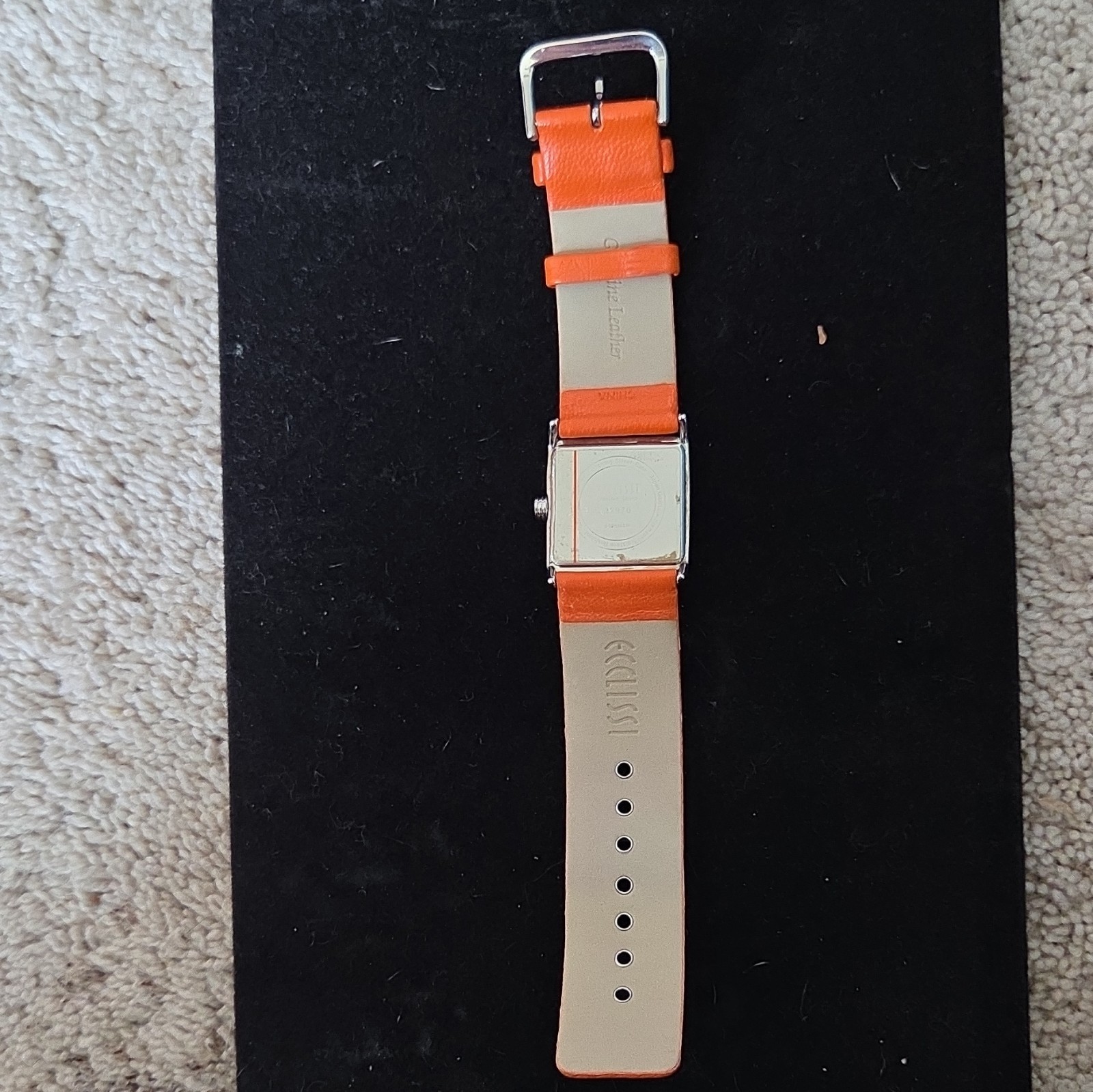 Ecclissi Women’s Quartz Analog Dress Watch Square Sterling Silver Orange Strap