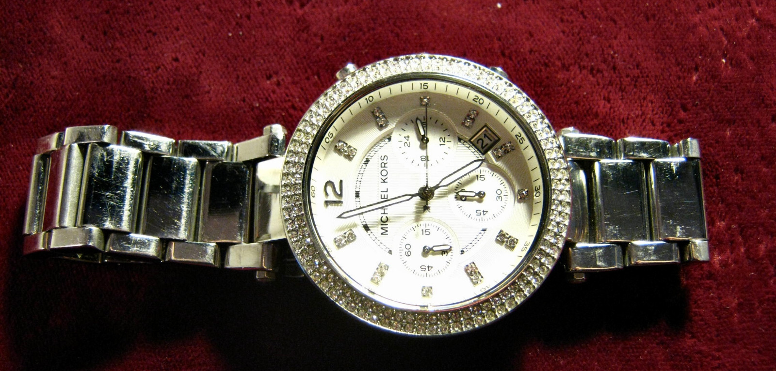 Michael Kors Parker Watch Women 39mm Silver Tone Date MK-5353 New Battery 5″