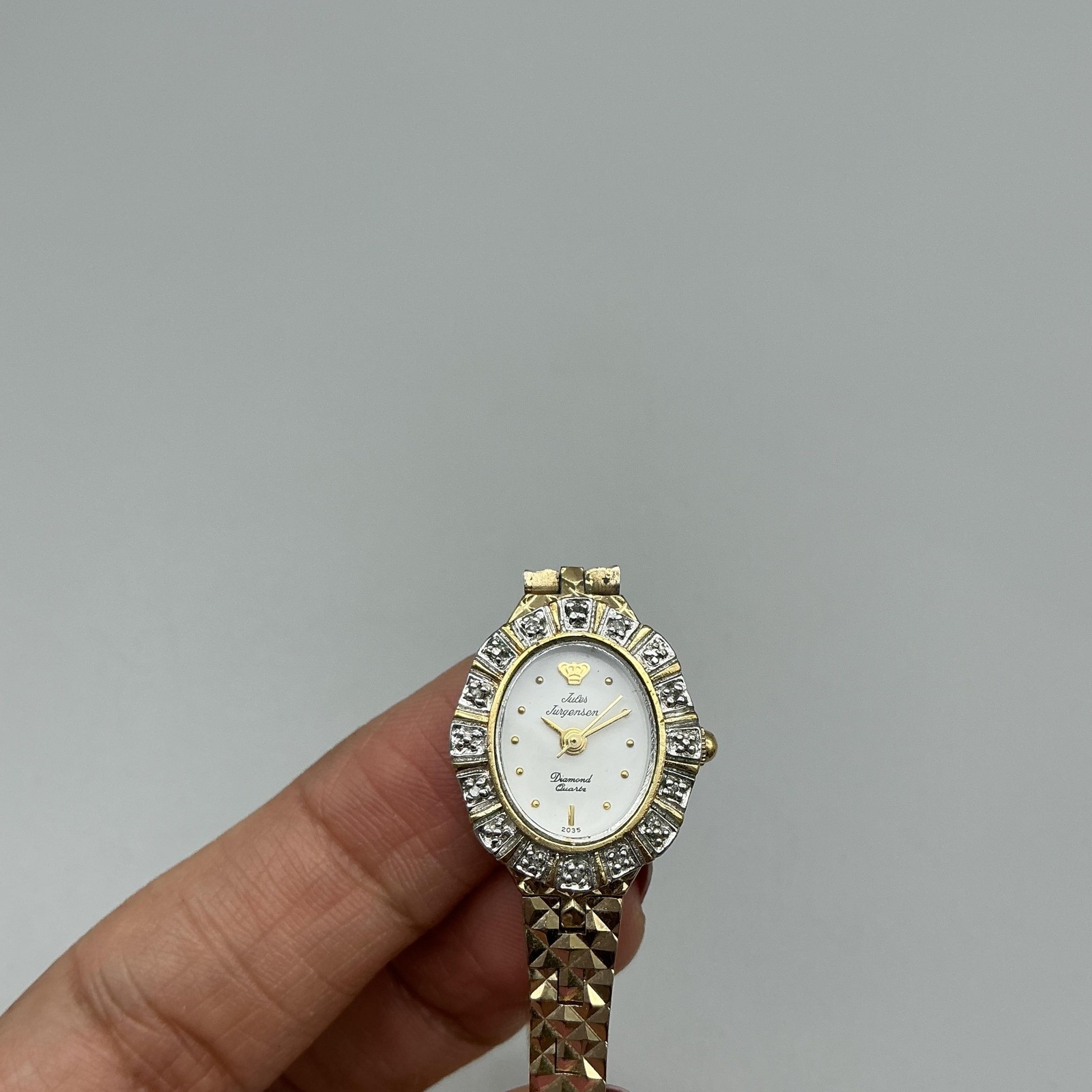 Jules Jurgensen Womens Watch 19mm White Dial Gold Tone Diamond New Battery 7.25″