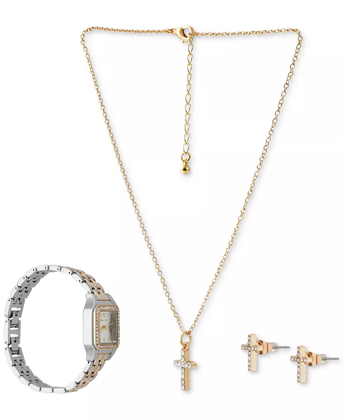 Jessica Carlyle Holiday 2022 Ladies Two Tone Metal Strap Analog Watch Cross NEW