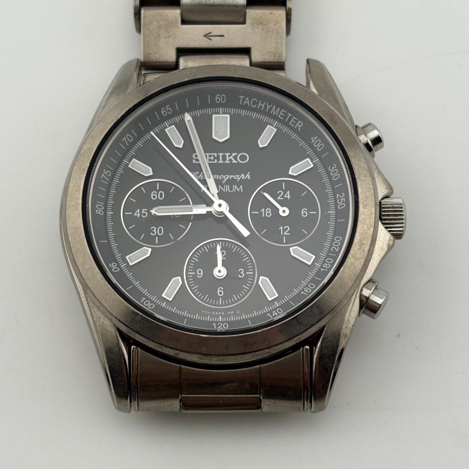 SEIKO 7T11-0AH0 Quartz Chronograph Titanium black dial band defective 35.5mm