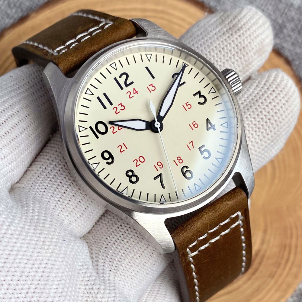 Pilot 39mm Tandorio Beige Dial Sapphire Glass Japan NH35A Automatic Mens Watch