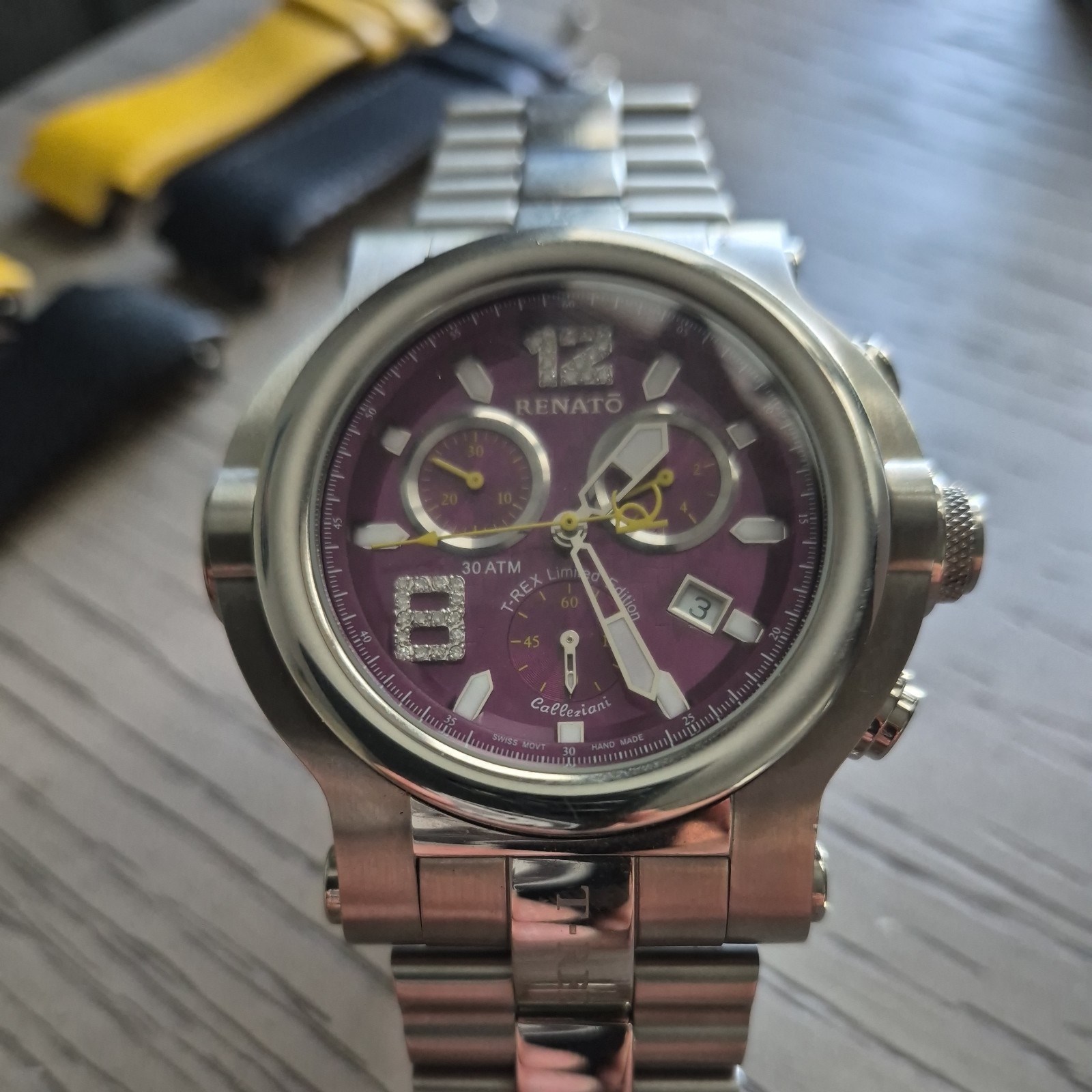 MENS RENATO T-REX 316L STAINLESS STEEL PURPLE DIAL CHRONOGRAPH DIVER WATCH