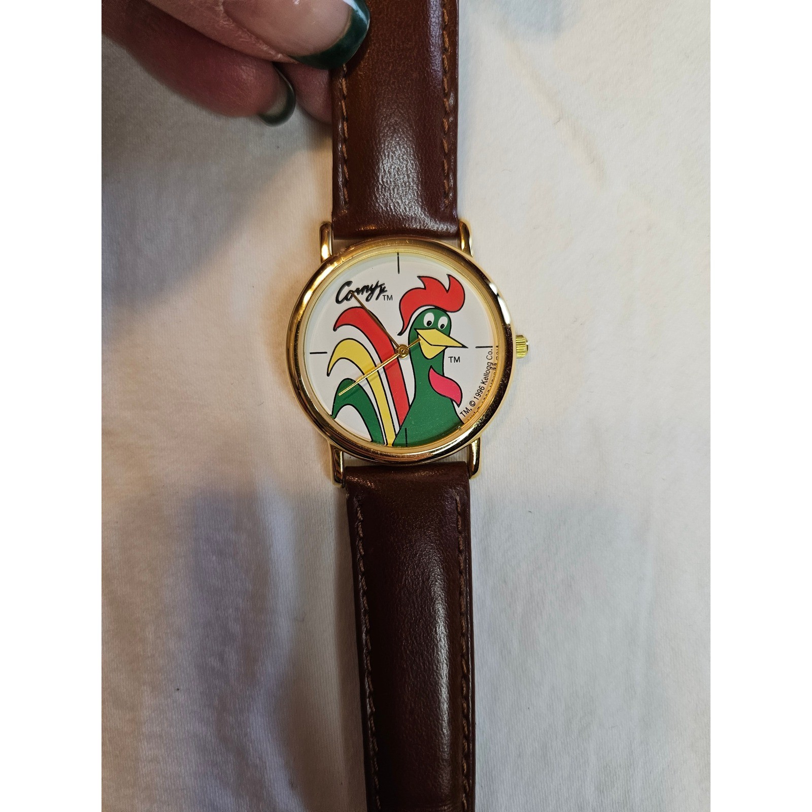 Vintage Kellogg’s Toucan Sam Watch Brown Leather Band Gold Tone