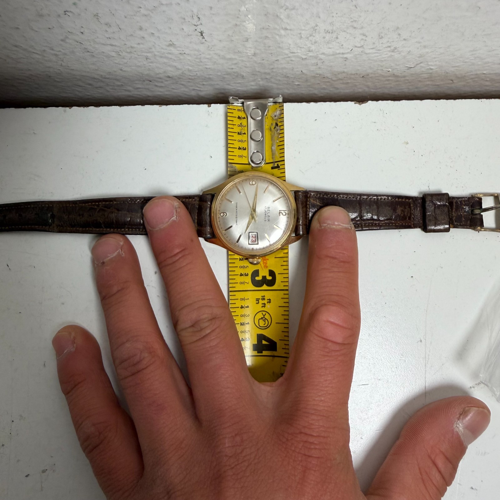 Vintage Belair Gold 17-jewel Date Display Shock Resistant Wristwatch – For Parts