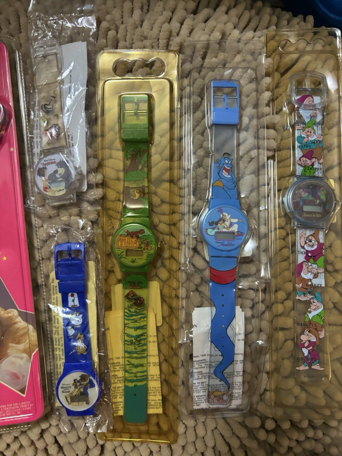 Disney Mattel Vintage Cartoon Digital Wristwatch Lot Barbie Aladdin