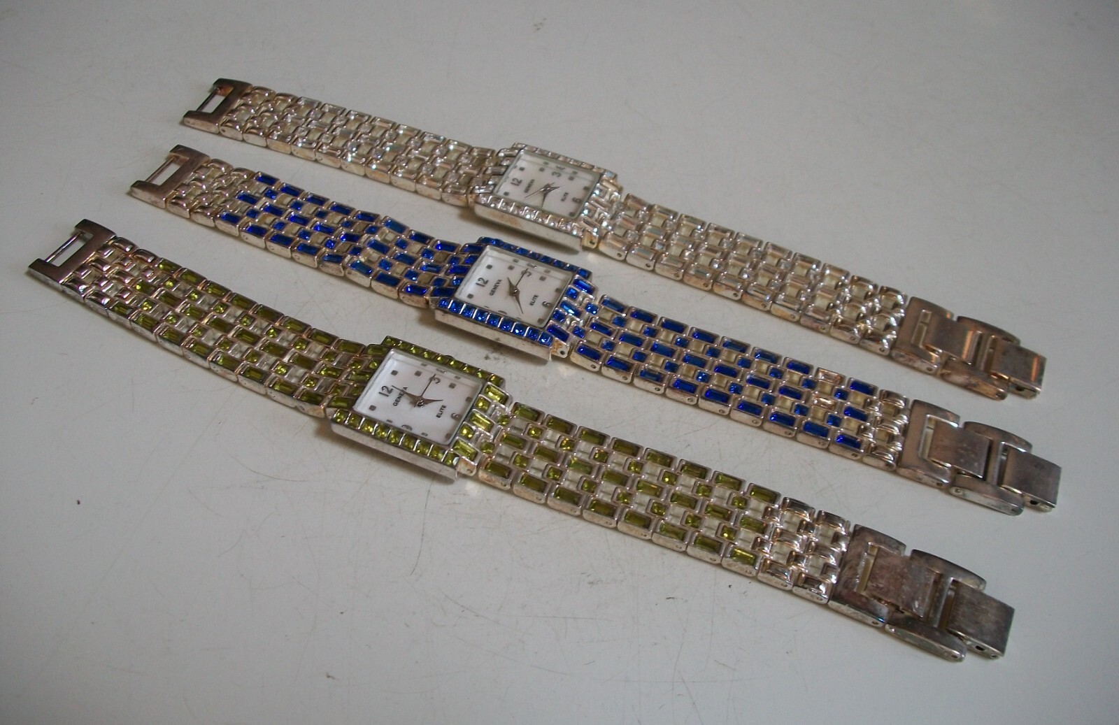 Women’s Silver Finish Blue, Clear & Green Rhinestone Fashion Dressy Party Watch