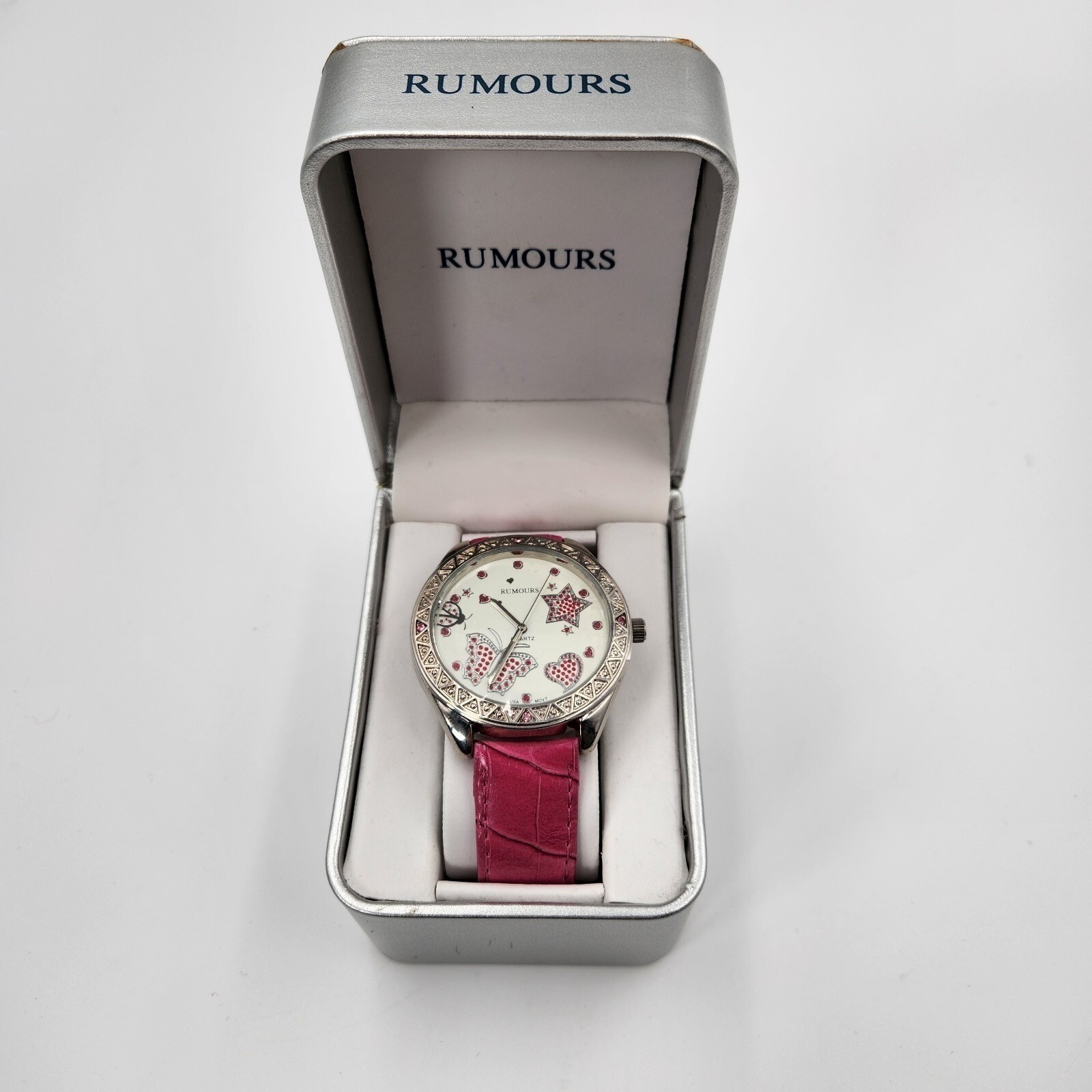 Rumours Women’s Watch Pink Band Butterfly Star Heart Ladybug Case Unused