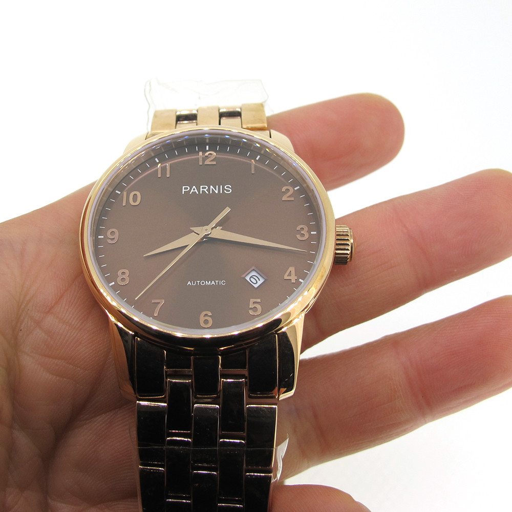 38mm Parnis Miyota Automatic Movement Men’s Luxury Watch Rose Glod Case Bracelet