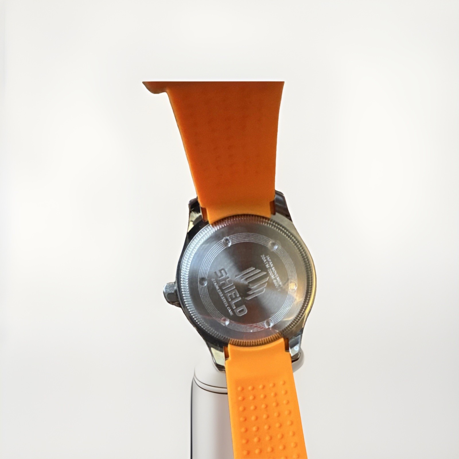 Shield Men’s Analog Wristwatch Orange Rubber Band Black Dial with Box