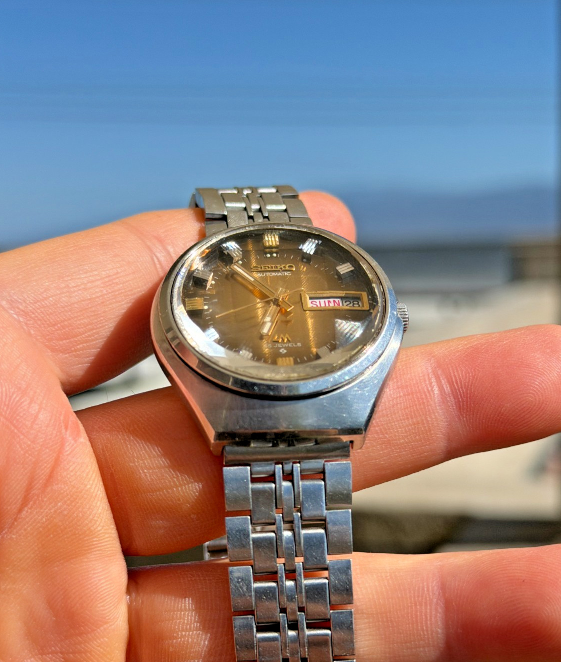 Seiko Lord Matic LM 5606-7300 Golden Brown Faceted Crystal Oct 1973