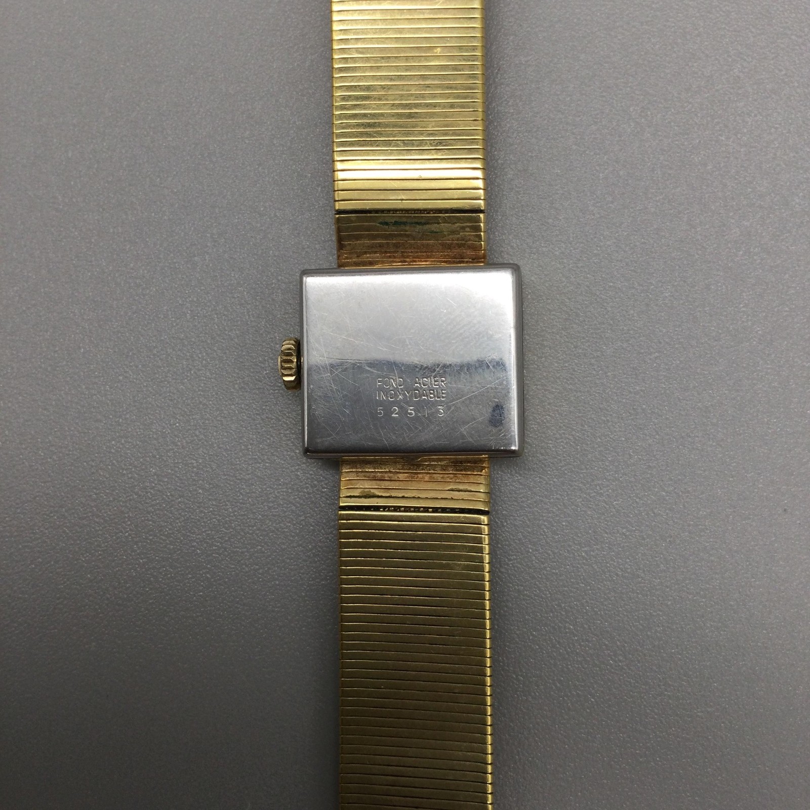 Vintage Bucherer Womens Watch 20mm Blue Rectangle Dial 10K GP Manual 5255-3 6.5″