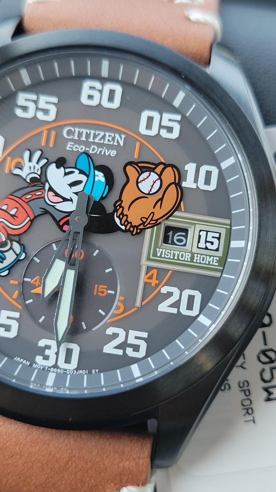 Citizen Mickey Mouse, Baseball Watch Men Brown, Leather Disney BV1089-05W