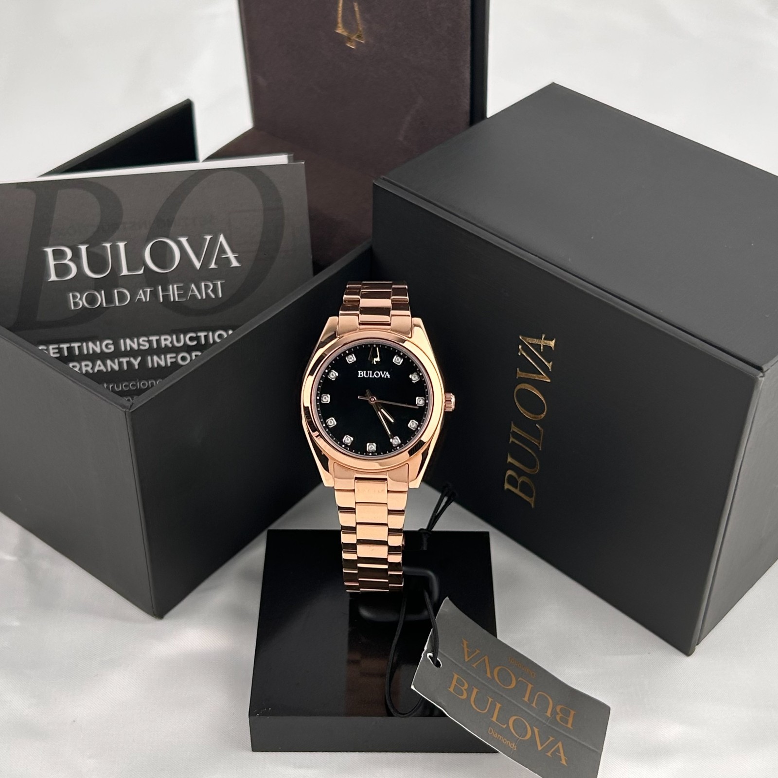 Bulova Surveyor 97P156 Diamond Gre Dial Rose Gold Women’s Quartz Watch 31mm