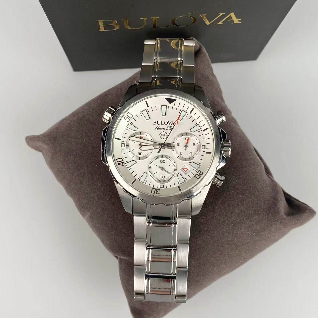New Bulova Marine Star 96B255 White Dial Men’s Chronograph Quartz Watch 43mm