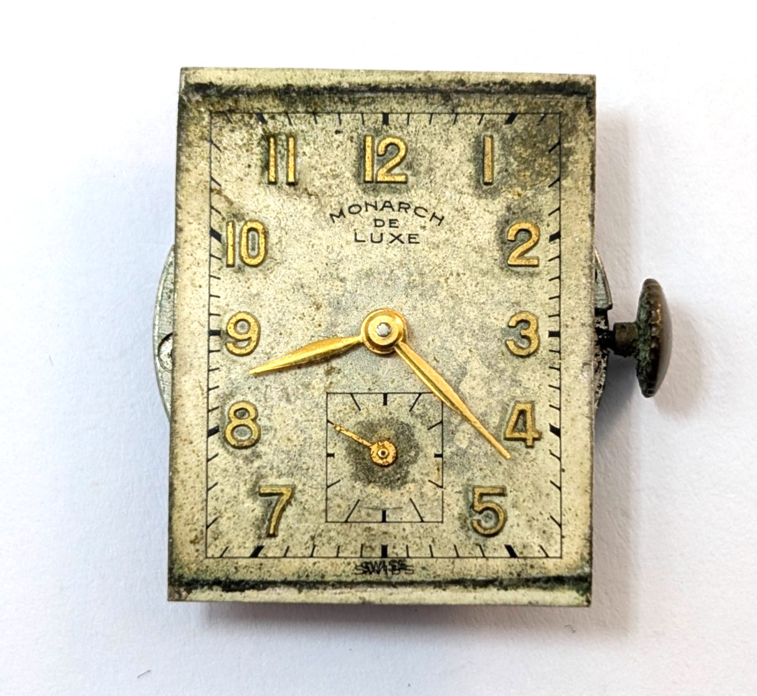 Vintage MONARCH De Luxe 17j 20mm Swiss Mechanical Watch Movement PARTS or REPAIR