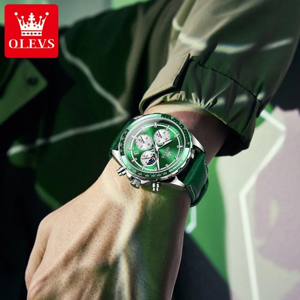 Waterproof Quartz Watch Men’s OLEVS Luminous Luxury Leather Men Business Strap