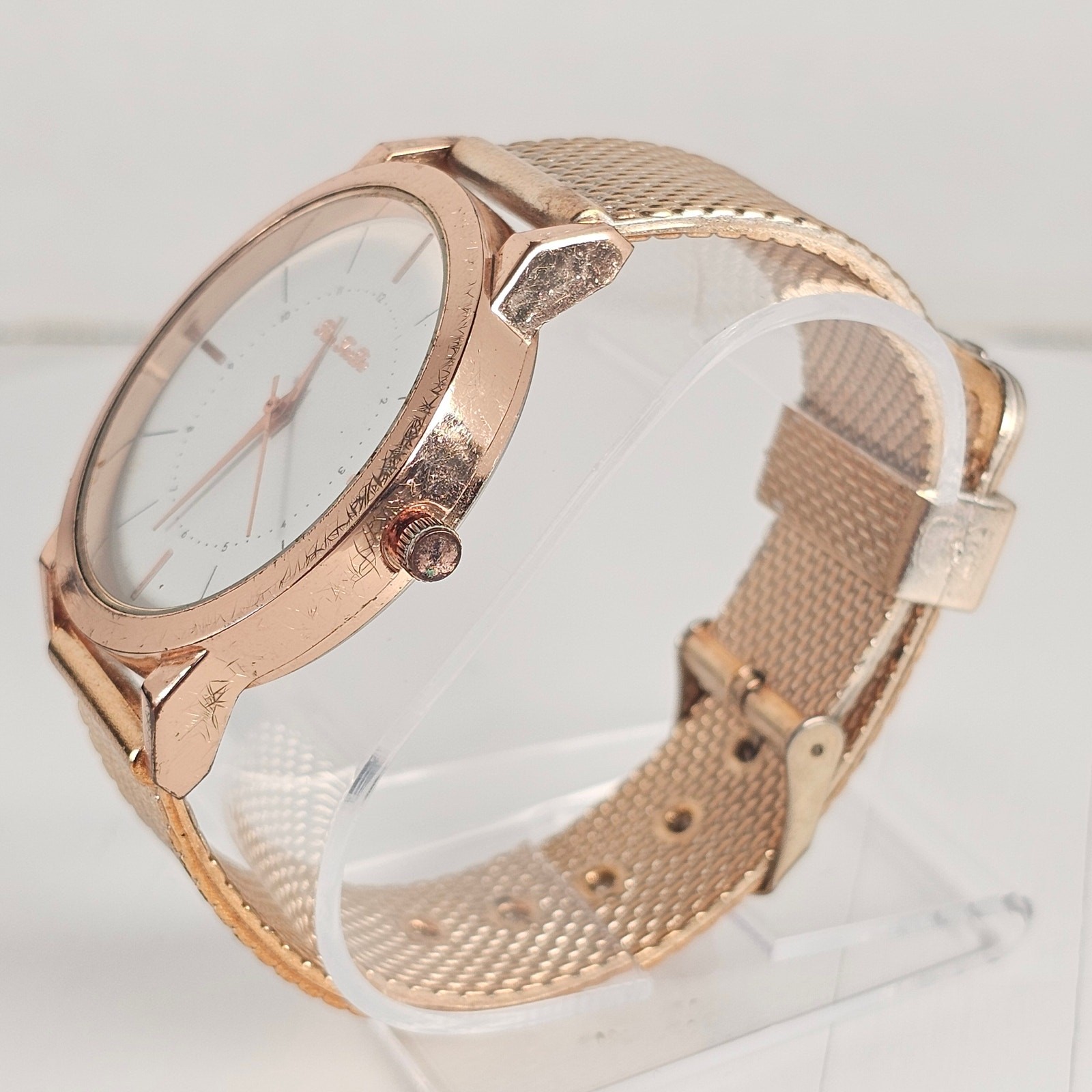Fei Fei Da Quartz Watch Rose Gold Tone 39.9mm Case Mesh Band Tested New Battery