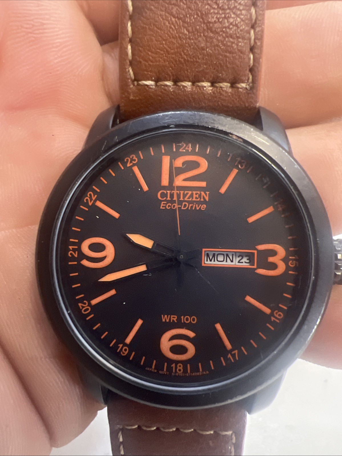 Citizen Eco-Drive Black Case + Brown Leather Watch – BM8475-26E