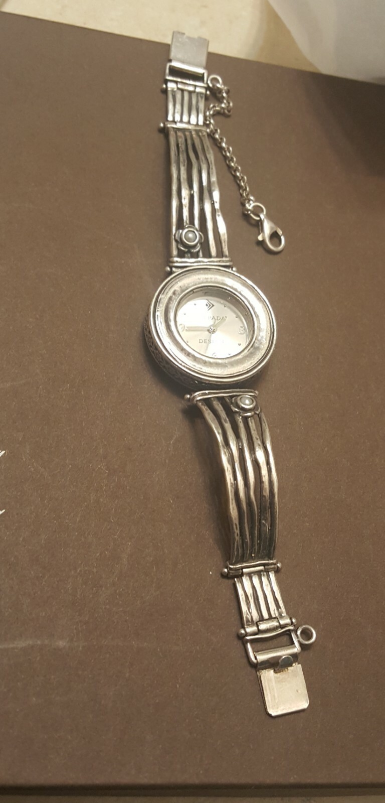 Silpada Sterling silver Round Hammered Pearl Flower Ladies Quartz Watch T1315
