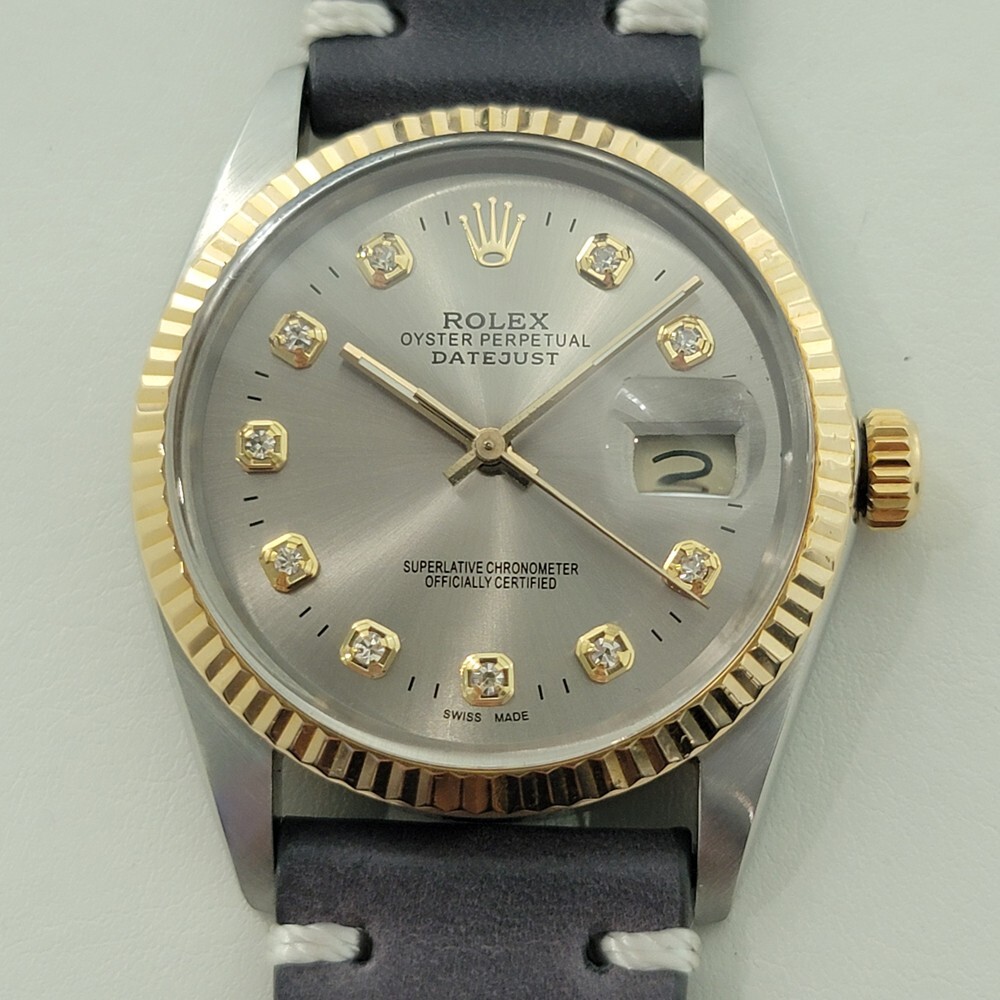 Rolex Oyster 16013 Datejust 36mm 18k SS Mens 1980s Diamond Dial Automatic RA551B