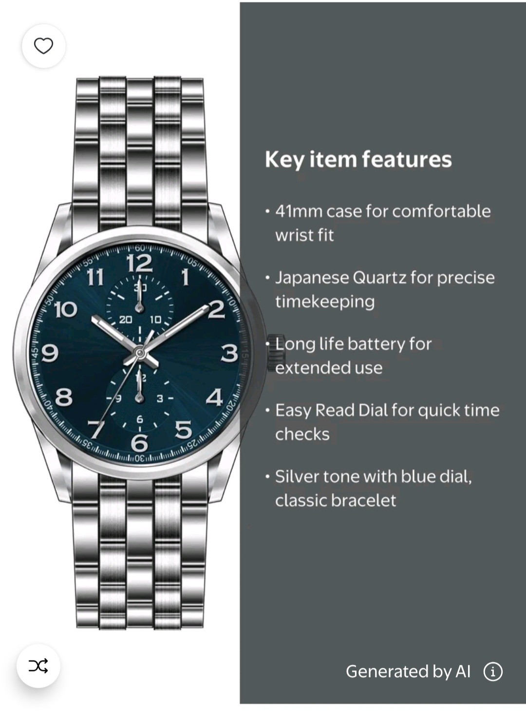 george mens 41mm watch Silver Tone Bracelet