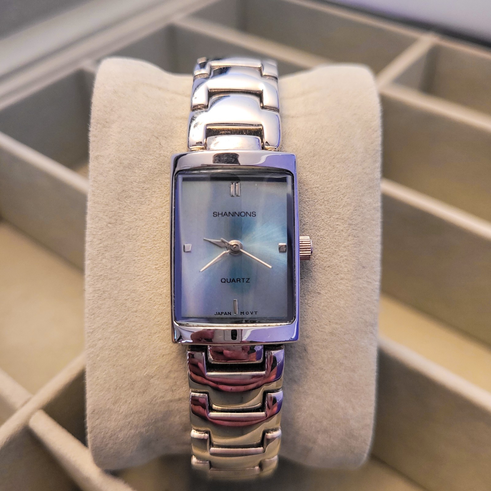 MINT Shannons Silver Tone Tank Watch; Runs Perfectly