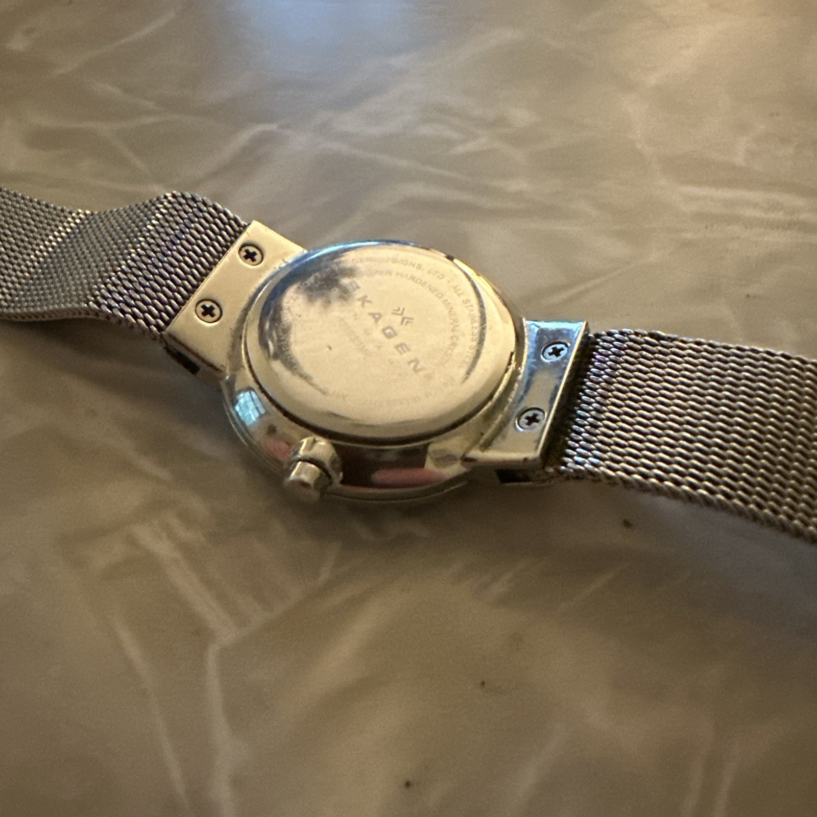 Skagen Ancher Women’s Quartz Watch Two Tone Mesh Band MOP Dial Clean