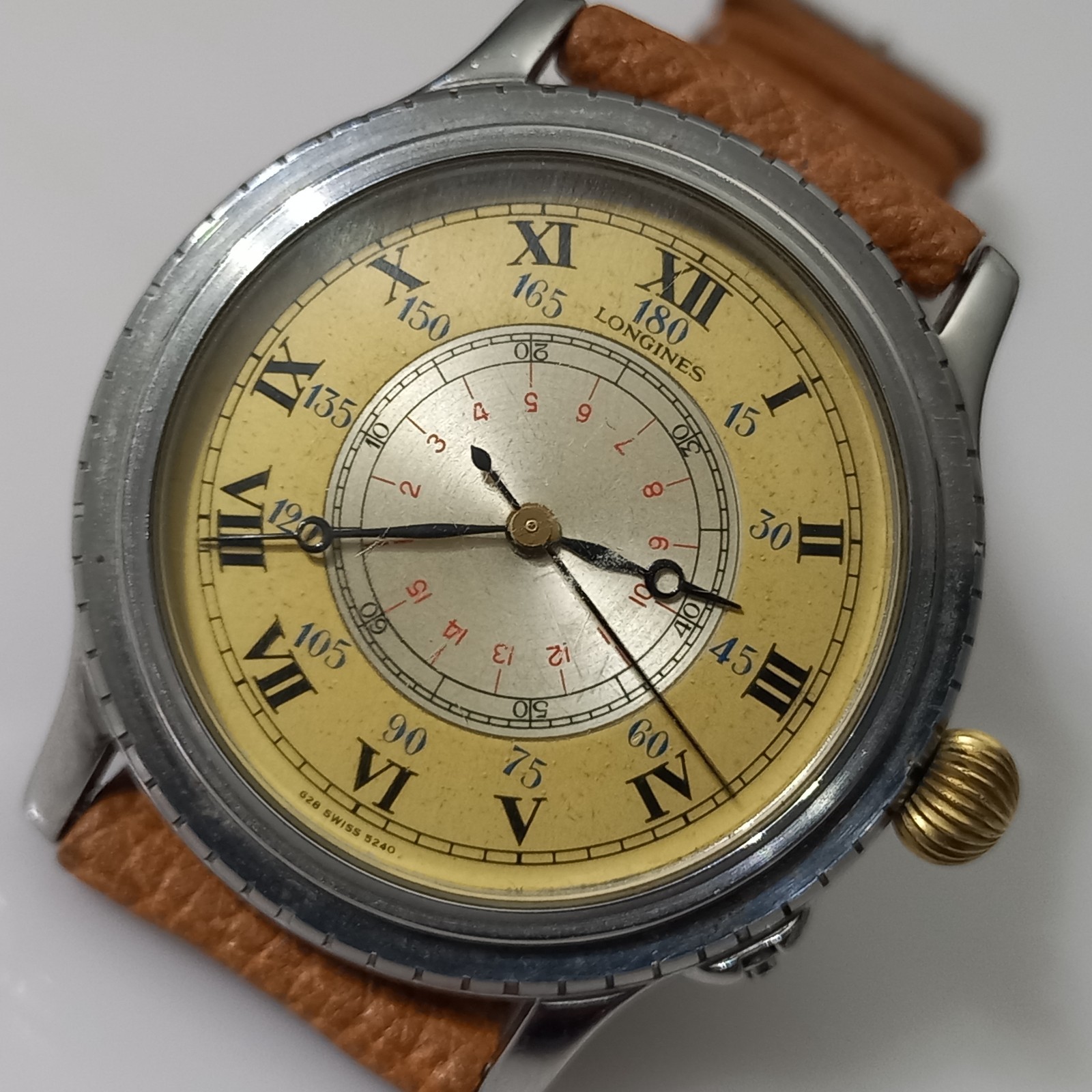 18k/Steel LONGINES Lindbergh Hour Angle Cal L 628.1 Ref 628.5240 (Bezel Missing)