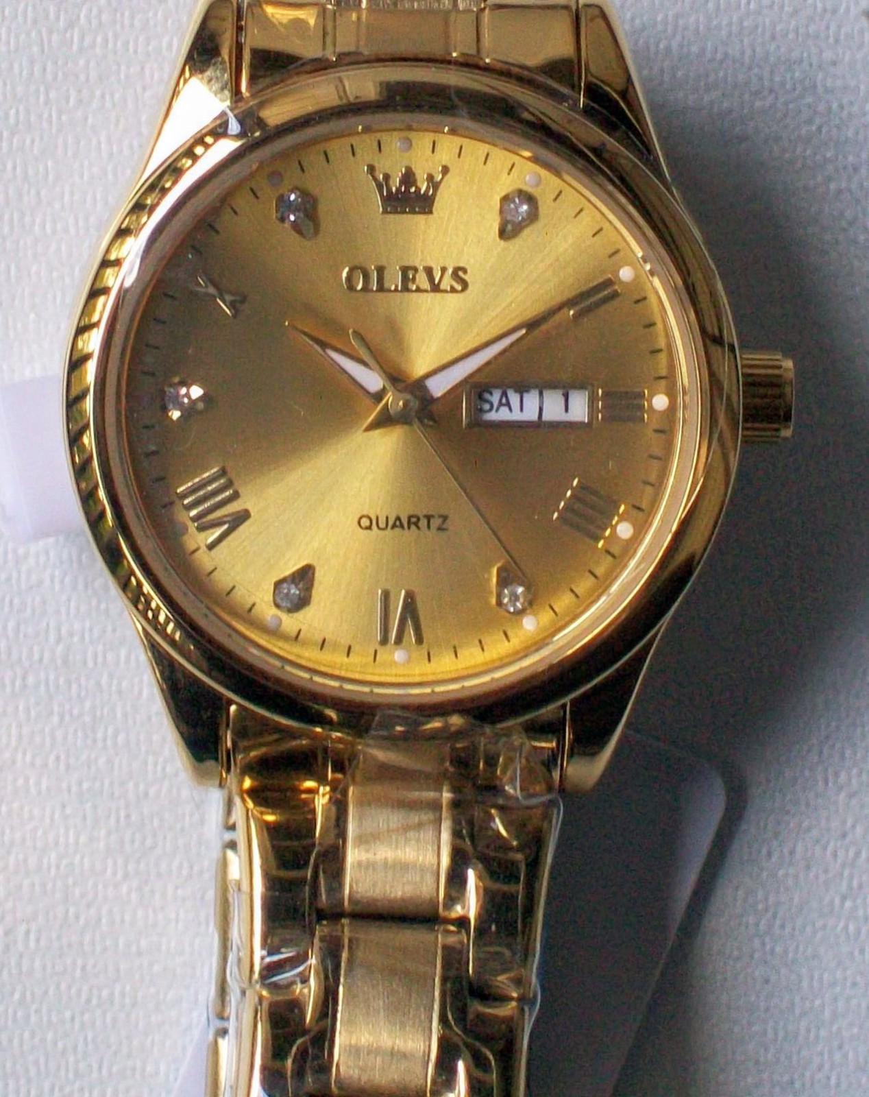OLEVS Watch Ladies Gold Stainless Steel Waterproof DAY AND DATE U.S. SELLER