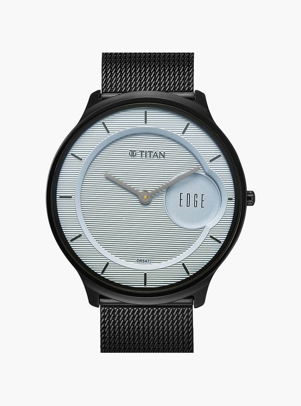 Titan Edge Slim Mens Watch Black Mesh Strap Blue Round Dial Luxury