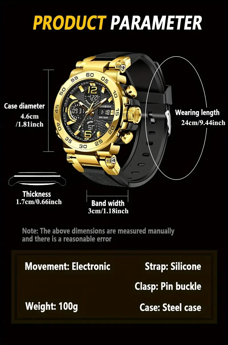 Luxury Men Water Resistant Dual Display LCD Sports Wrist Watch Alarm Funct Gift