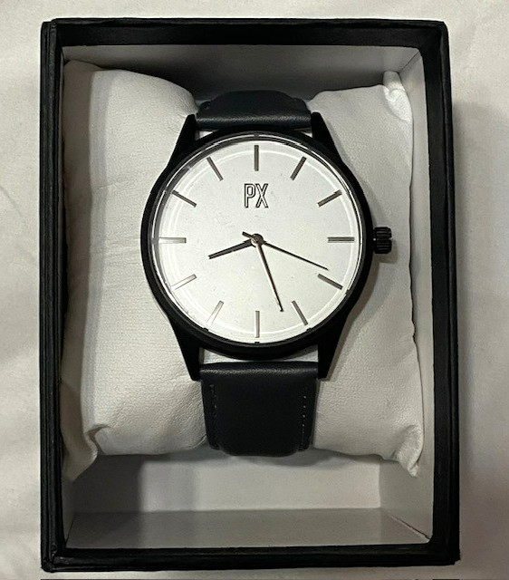 PX Watch Mens Black Band Tyler Leather Large White Face Accessories Reg $100